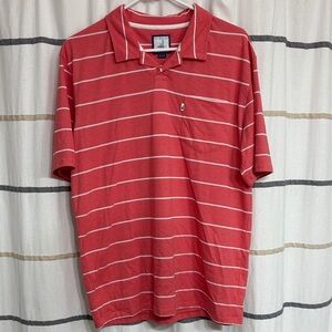 Johnnie-O Salmon and White Striped Polo Shirt - Size Medium